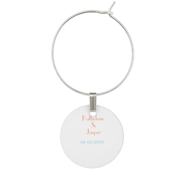 COUPLE NAME PEACH GREEN DATE WEDDING ROMANTIC ELEG WINE CHARM (Front)