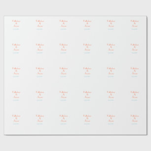 COUPLE NAME PEACH GREEN DATE WEDDING ROMANTIC ELEG WRAPPING PAPER
