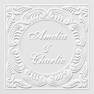 Couple Name Romantic Script Elegant Border Wedding Embosser