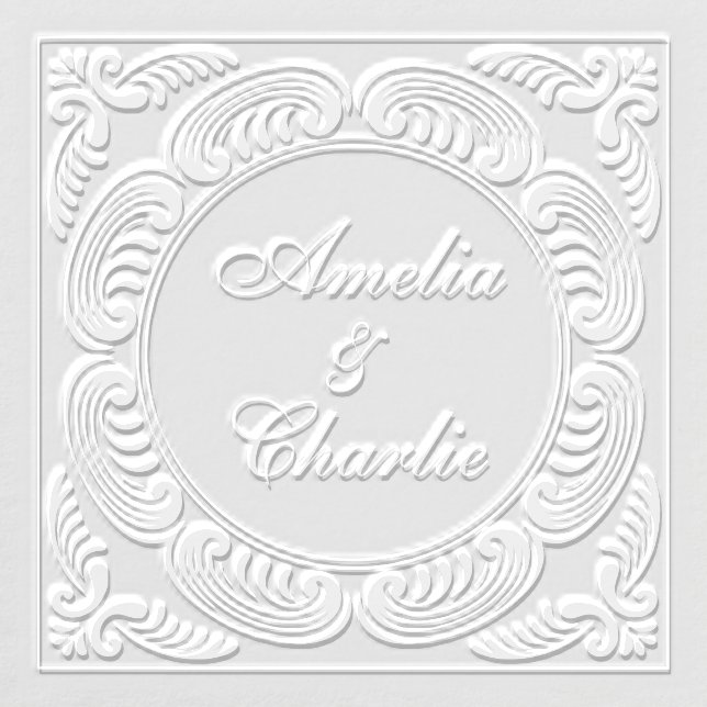 Couple Name Romantic Script Elegant Border Wedding Embosser (Design)