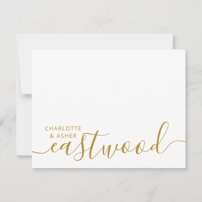 Couple Name Wedding Gold Monogram Note Card (Front)