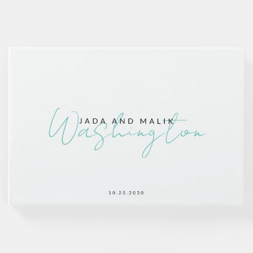 Couple Name Wedding Monogram Aqua Script Name Guest Book