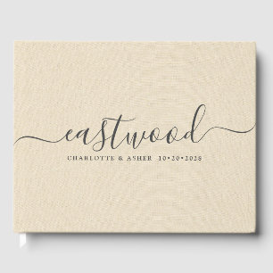 Couple Name Wedding Monogram Cream Faux Linen  Guest Book