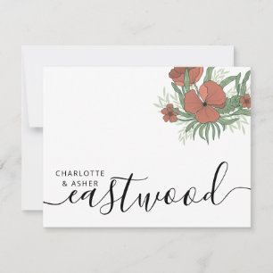 Couple Name Wedding Monogram Floral Note Card
