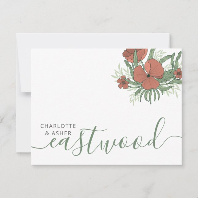 Couple Name Wedding Monogram Floral Note Card (Front)