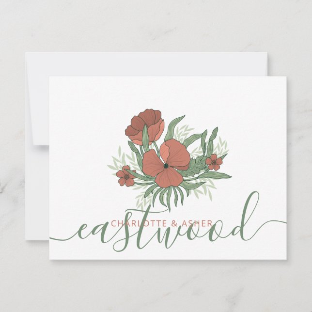 Couple Name Wedding Monogram Floral Note Card (Front)