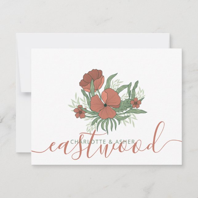 Couple Name Wedding Monogram Floral Note Card (Front)