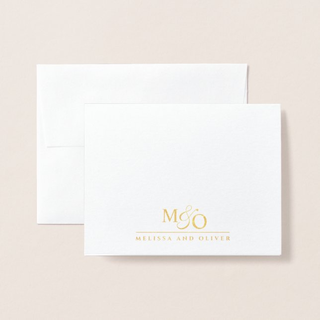 Couple Name Wedding Monogram Gold  Foil Card (Front With Envelope)