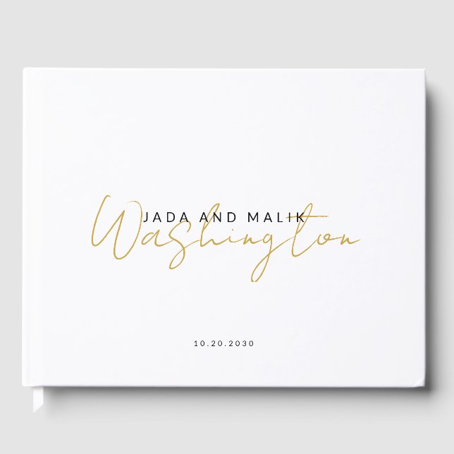 Couple Name Wedding Monogram Gold Script Name Guest Book (Front)