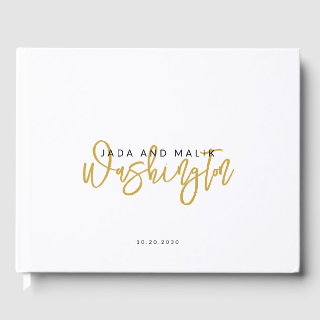 Couple Name Wedding Monogram Gold Script Name Guest Book (Front)