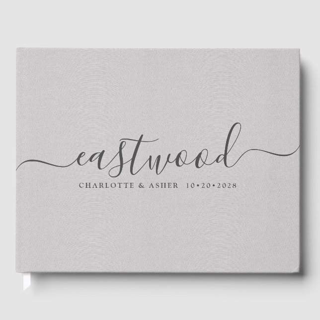 Couple Name Wedding Monogram Gray Faux Linen  Guest Book (Front)