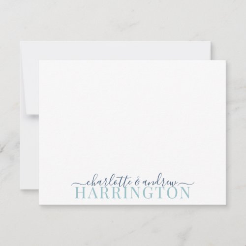 Couple Name Wedding Monogram Pastel Blue And Navy  Note Card