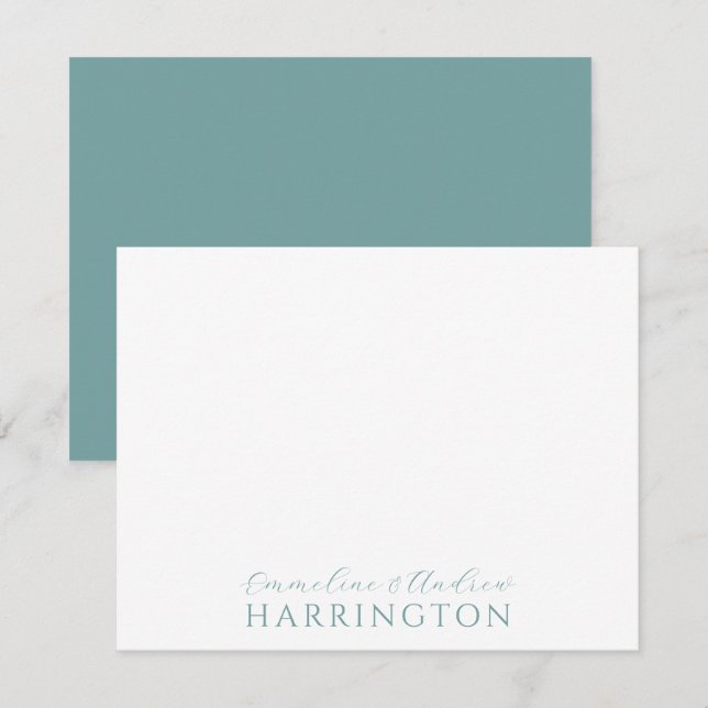 Couple Name Wedding Monogram Pastel Blue Green Note Card (Front/Back)