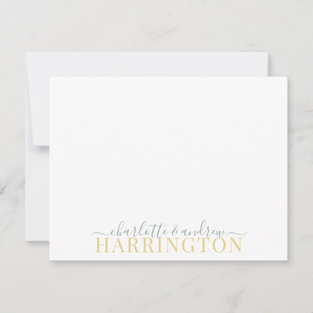 Couple Name Wedding Monogram Pastel Green Mustard Note Card (Front)