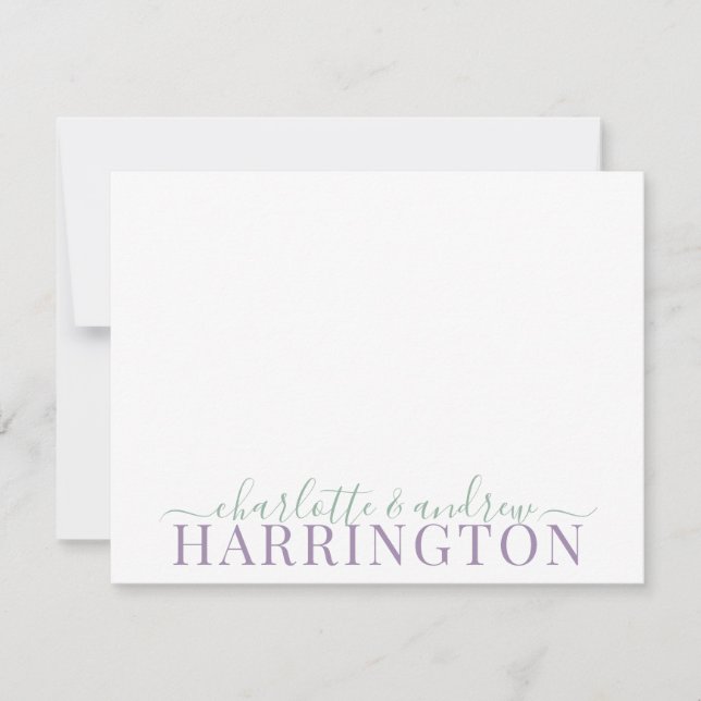 Couple Name Wedding Monogram Pastel Purple Green Note Card (Front)