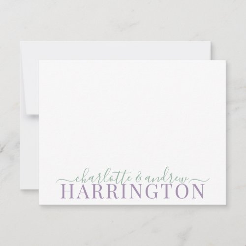 Couple Name Wedding Monogram Pastel Purple Green Note Card