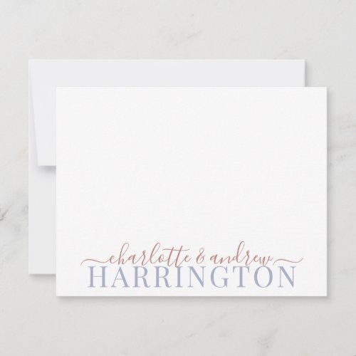 Couple Name Wedding Monogram Pastel Rust Blue Gray Note Card