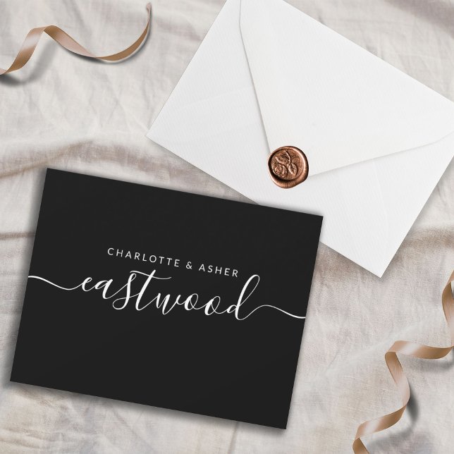 Couple Name White On Black Note Card (Creator Uploaded)