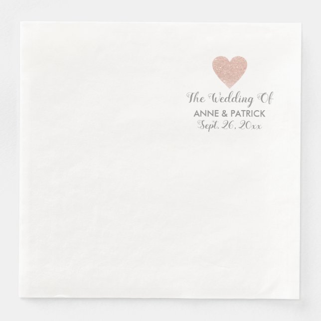 Couple Names Bright Rose Heart Love Wedding  Paper Dinner Napkins (Front)