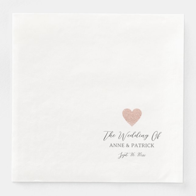 Couple Names Dusty Rose Wedding Heart  Paper Dinner Napkins (Front)