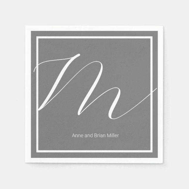 Couple Names Elegantly Monogrammed Gray Napkins (Front)