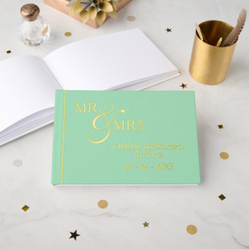 Couple Names Established Date Year Gold Foil Foil Guest Book