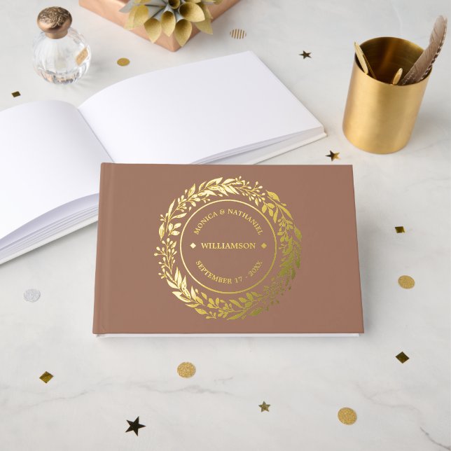 Couple Names Established Date Year Gold Foil Guest Book (Front Open)