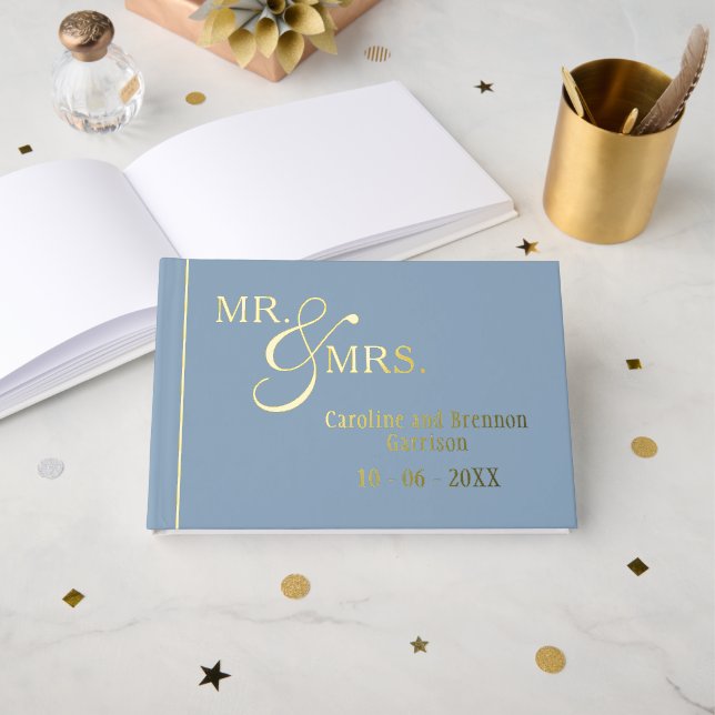 Couple Names Established Date Year Gold Foil Guest Book (Front Open)