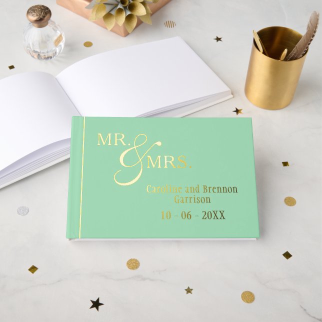 Couple Names Established Date Year Gold Foil Guest Book (Front Open)