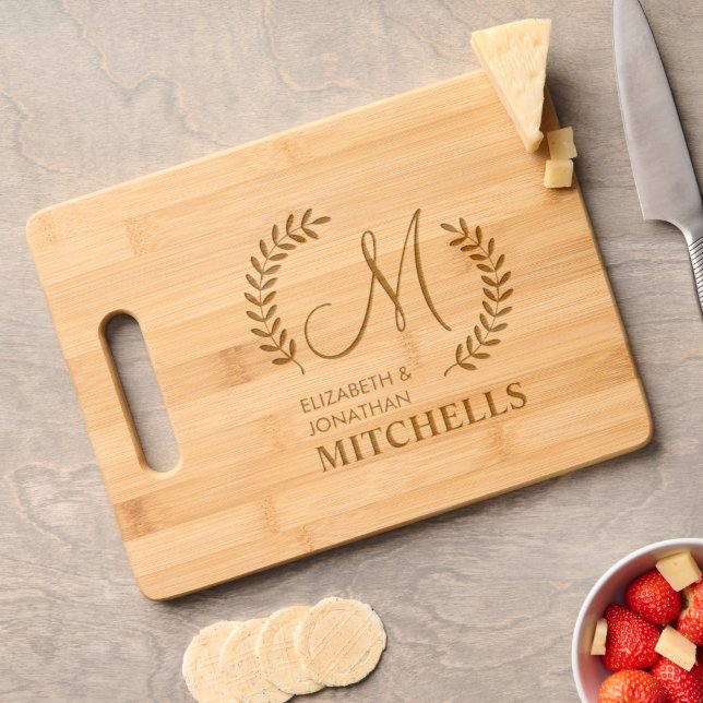 Couple Names Family Name Monogram Engraved Cutting Board (Cheese)