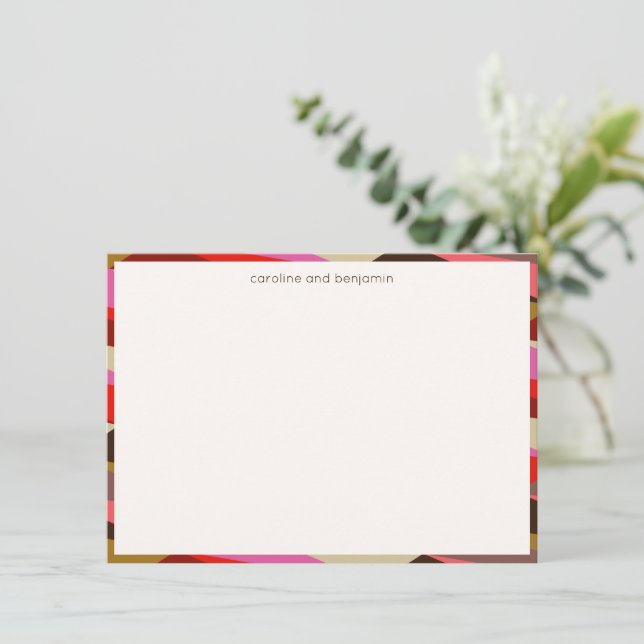 Couple Names Geometric Pink Gold Modern Border Note Card (Standing Front)