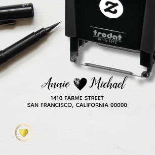 Couple names love wedding contact address self-inking stamp