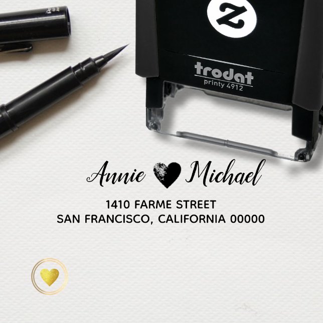 Couple names love wedding contact address self-inking stamp (Creator Uploaded)