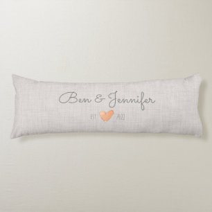 Couple NAMES Orange Watercolor Heart Linen Love  Body Pillow