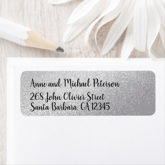 couple names / surname with home address silver label (Insitu)