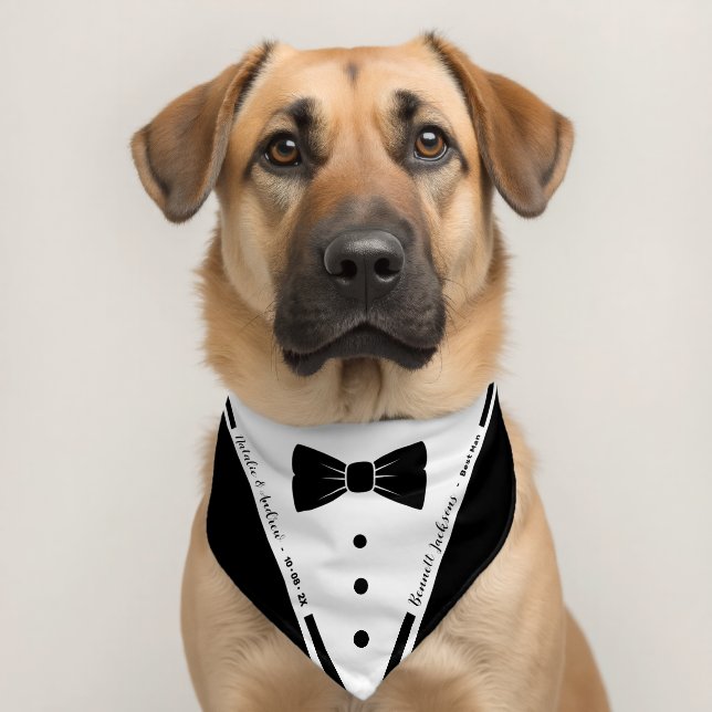 Couple Names Wedding Date Best Man Tuxedo Pet Bandana Collar (Dog 2)