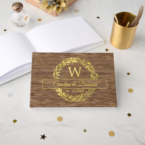 Couple Names Wedding Date Laurel Wreath Gold Foil Foil Guest Book