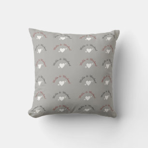 Couple Names with Hearts, Love Monogram on gray Throw Pillow