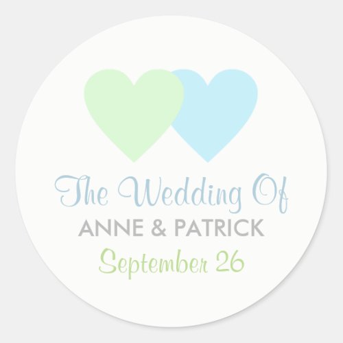 couple names with romantic hearts a wedding  classic round sticker