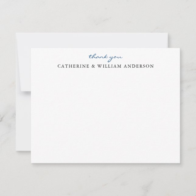 Couple Newlywed Blue Script Thank You Stationery Note Card (Front)