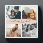 Couple Newlywed Custom Name Instagram Photo Grid Plaque<br><div class="desc">Modern Insta friendly photo grid design with space for 4 favorite photos, easy personalization for your custom names in chic brush script on a blush pink brushstroke, this keepsake photo plaque is a great gift for any couples, girlfriend, boyfriend, newlyweds, or for a wedding anniversary: the modern design is an...</div>