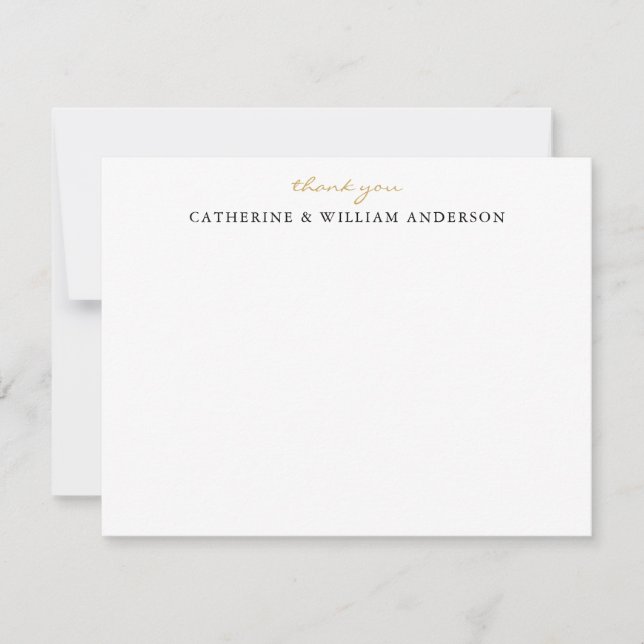 Couple Newlywed Gold Script Thank You Stationery Note Card (Front)