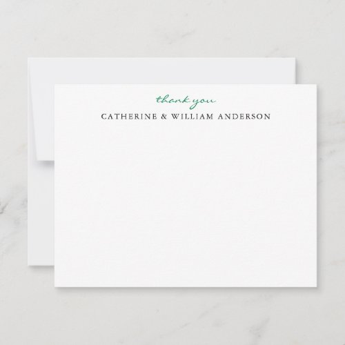 Couple Newlywed Green Script Thank You Stationery Note Card