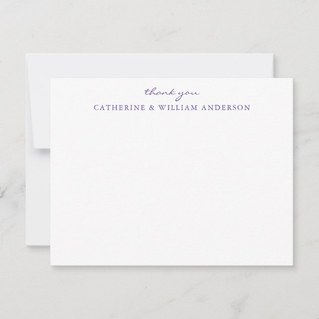 Couple Newlywed Purple Script Thank You Stationery Note Card (Front)