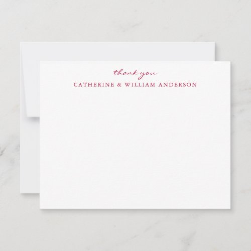 Couple Newlywed Red Script Thank You Stationery Note Card