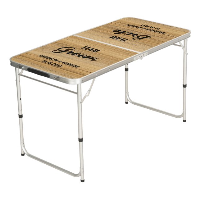 Couple Newlywed Team Bride Groom Rustic Wedding Beer Pong Table (Angled)