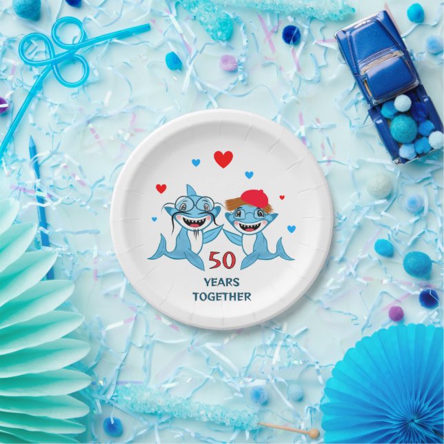 Couple of blue sharks paper plates (Party)