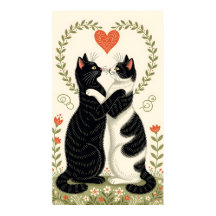 Couple of Cats in Love With Floral Heart
