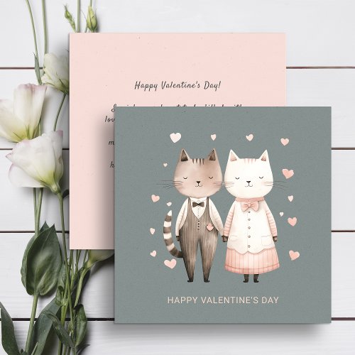 Couple of cute cats Valentines Day  Holiday Card