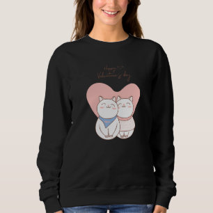 Couple of cute cats with heart love Happy Valentin Sweatshirt